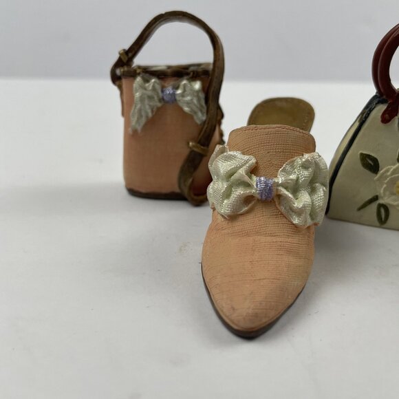Vintage Miniature Ceramic 3” Shoe And Purse High Heels Floral Lot Of 2 - Picture 3 of 10